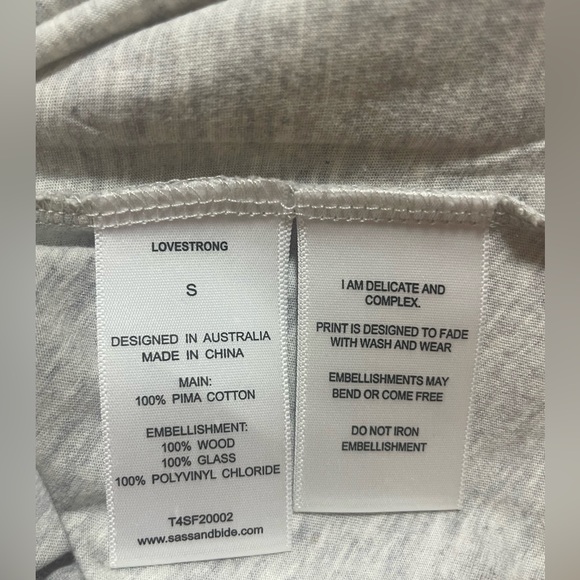 SASS AND BIDE GREY ‘LOVESTRONG’ EMBELLISHMENT TEE SZ S - Picture 5 of 6